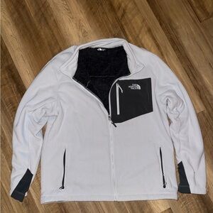 The North Face Men's White Fleece Jacket with Black Chest Pocket